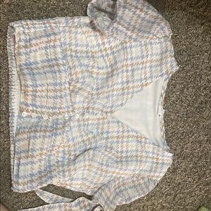 Wrap Blouse in Blue and Tan